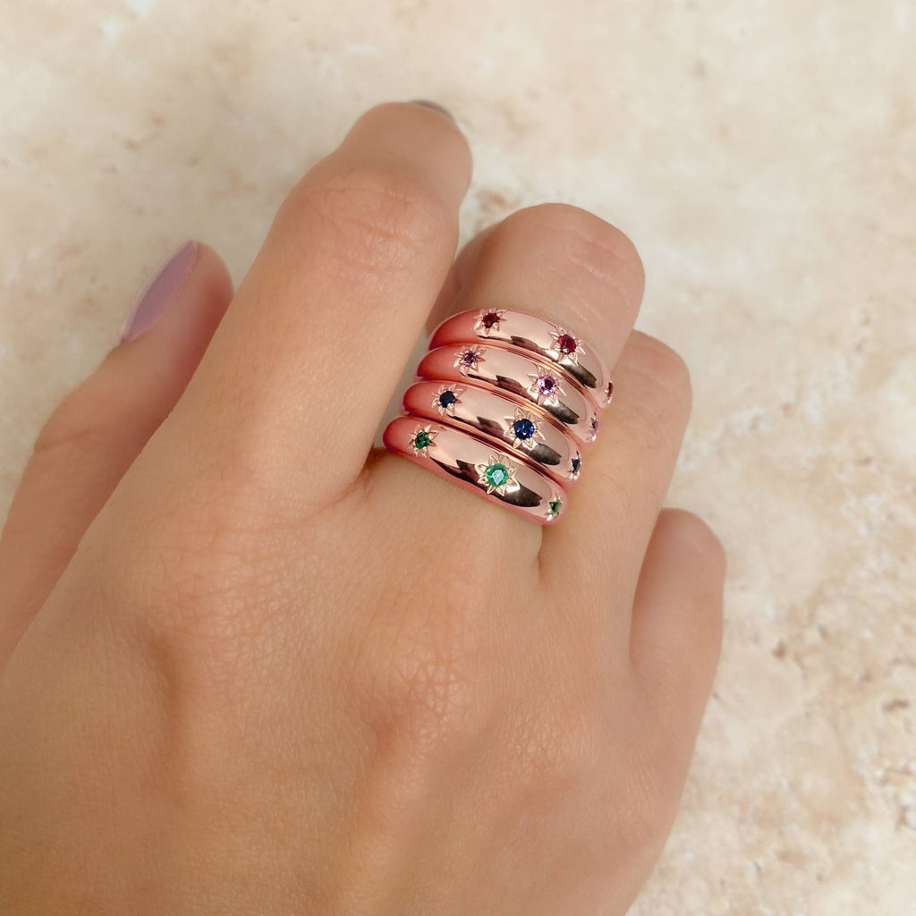 Pink Sapphire Star Wide Band Ring 14K Rose Gold (0.11ct)