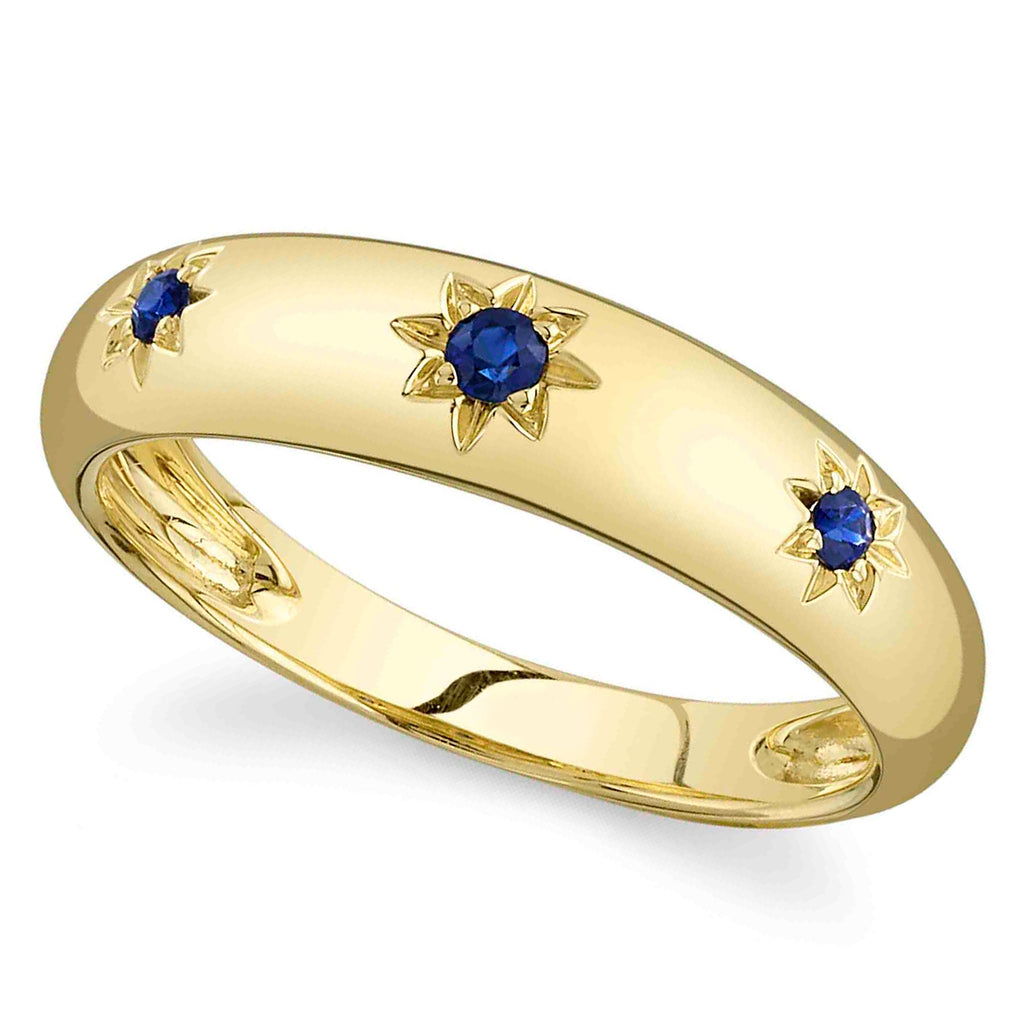 Blue Sapphire Star Wide Band Ring 14K Yellow Gold (0.11ct)