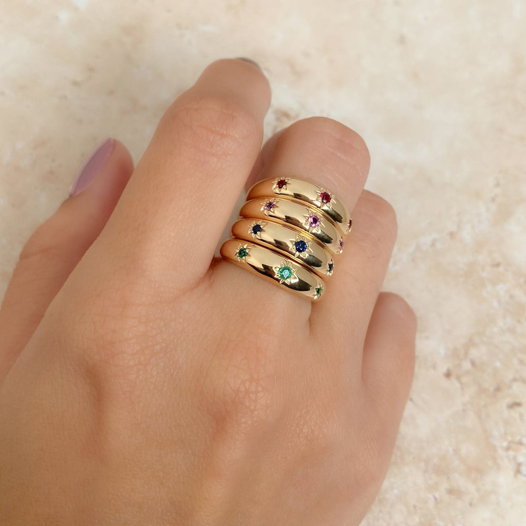 Ruby Star Wide Band Ring 14K Yellow Gold (0.13ct)