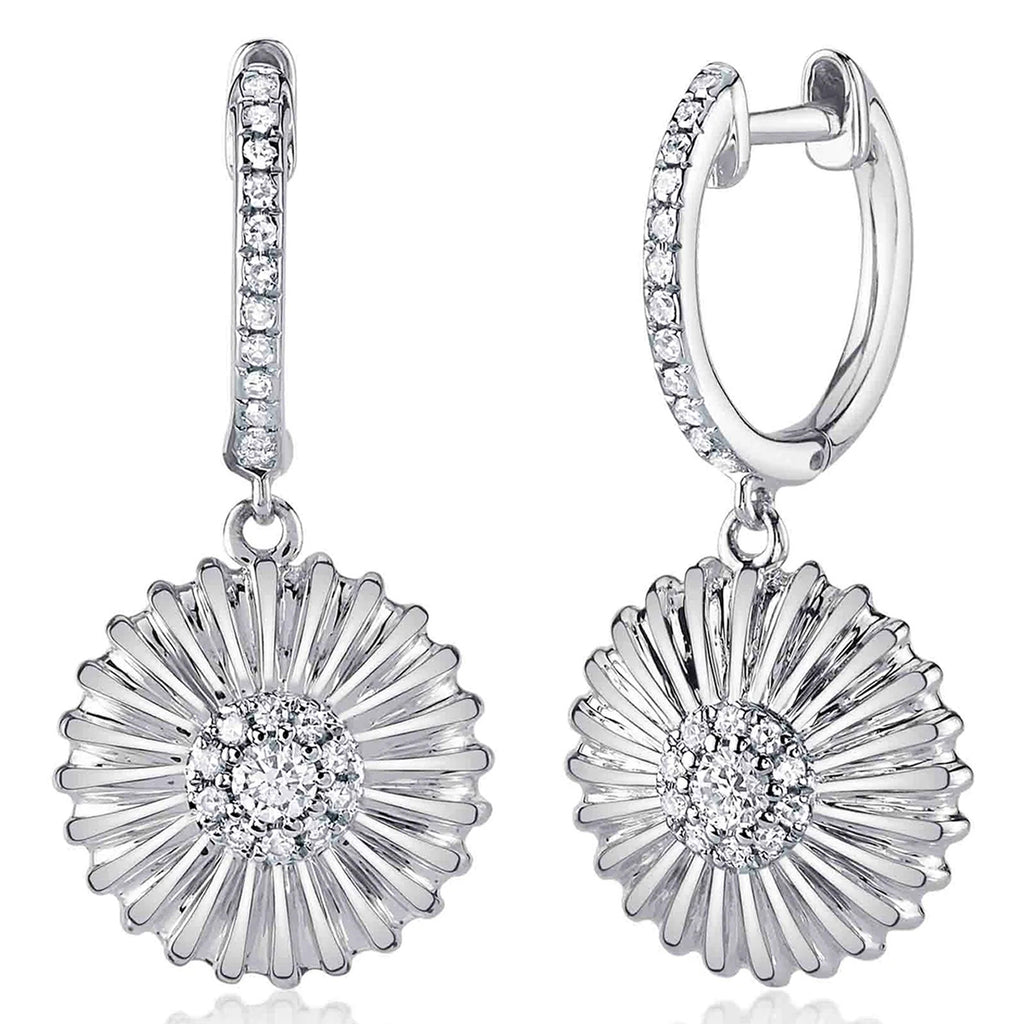 Diamond Daisy Flower Dangling Earrings 14K White Gold (0.20ct)