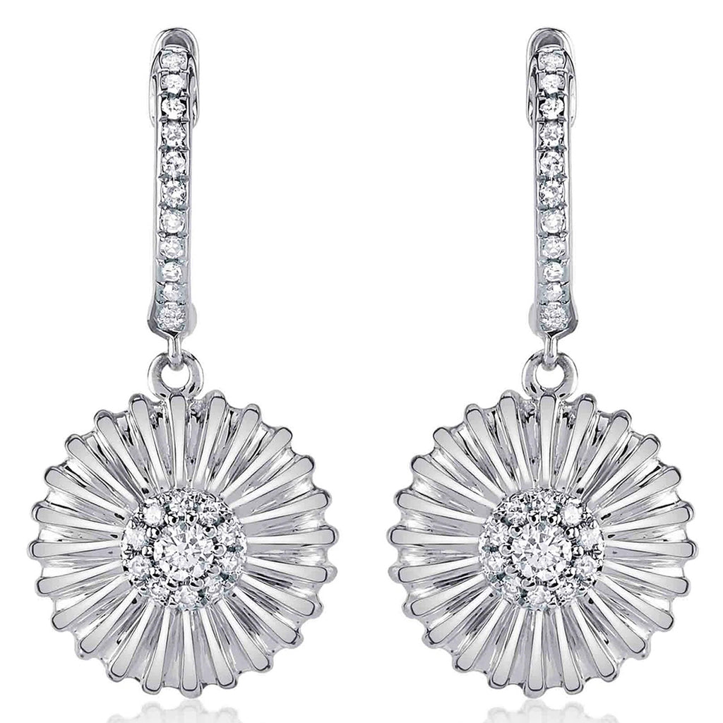 Diamond Daisy Flower Dangling Earrings 14K White Gold (0.20ct)