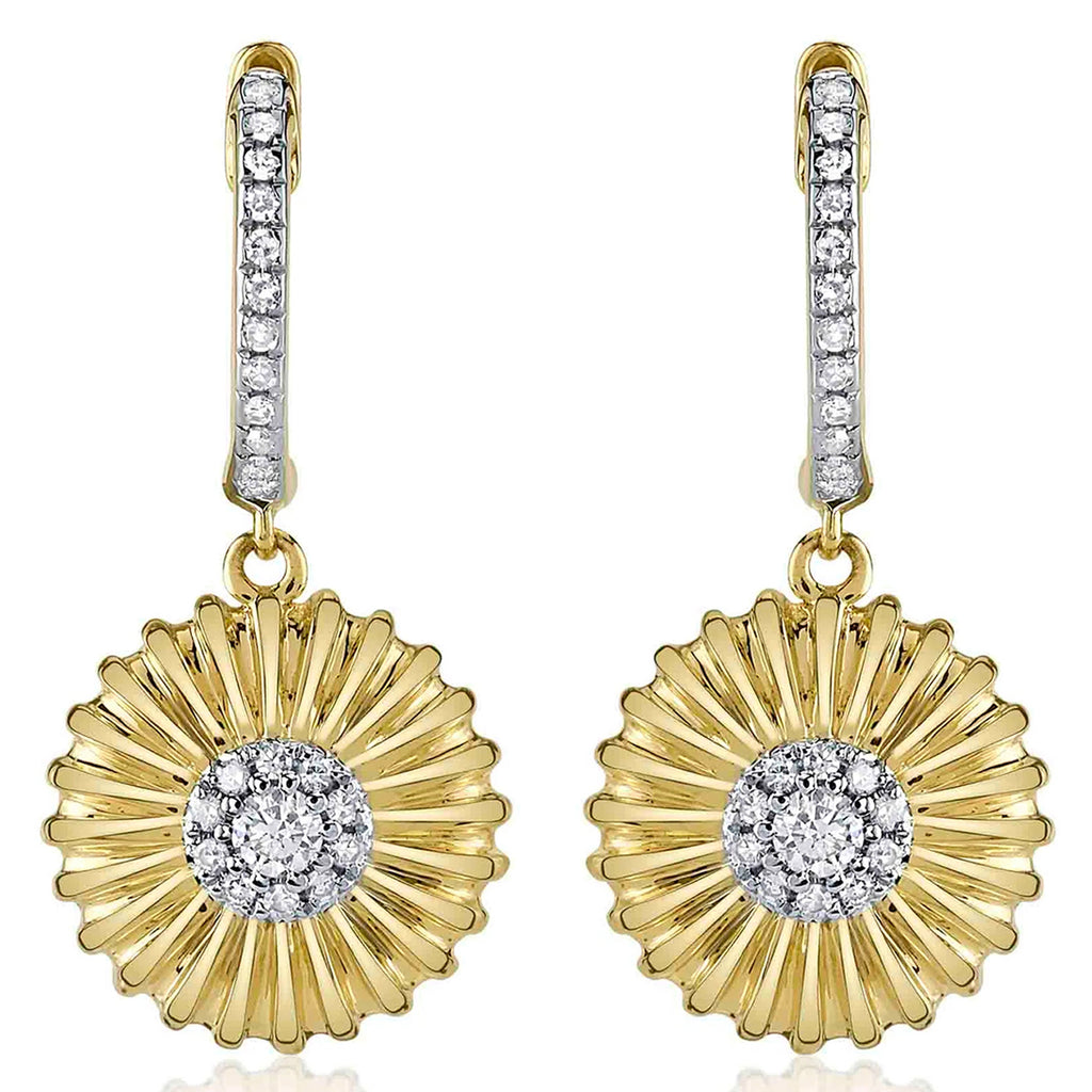 Diamond Daisy Flower Dangling Earrings 14K Yellow Gold (0.20ct)