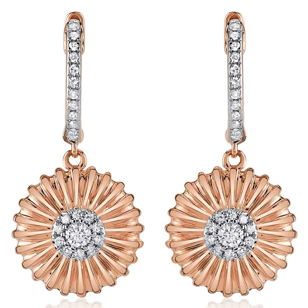 Diamond Daisy Flower Dangling Earrings 14K Rose Gold (0.20ct)