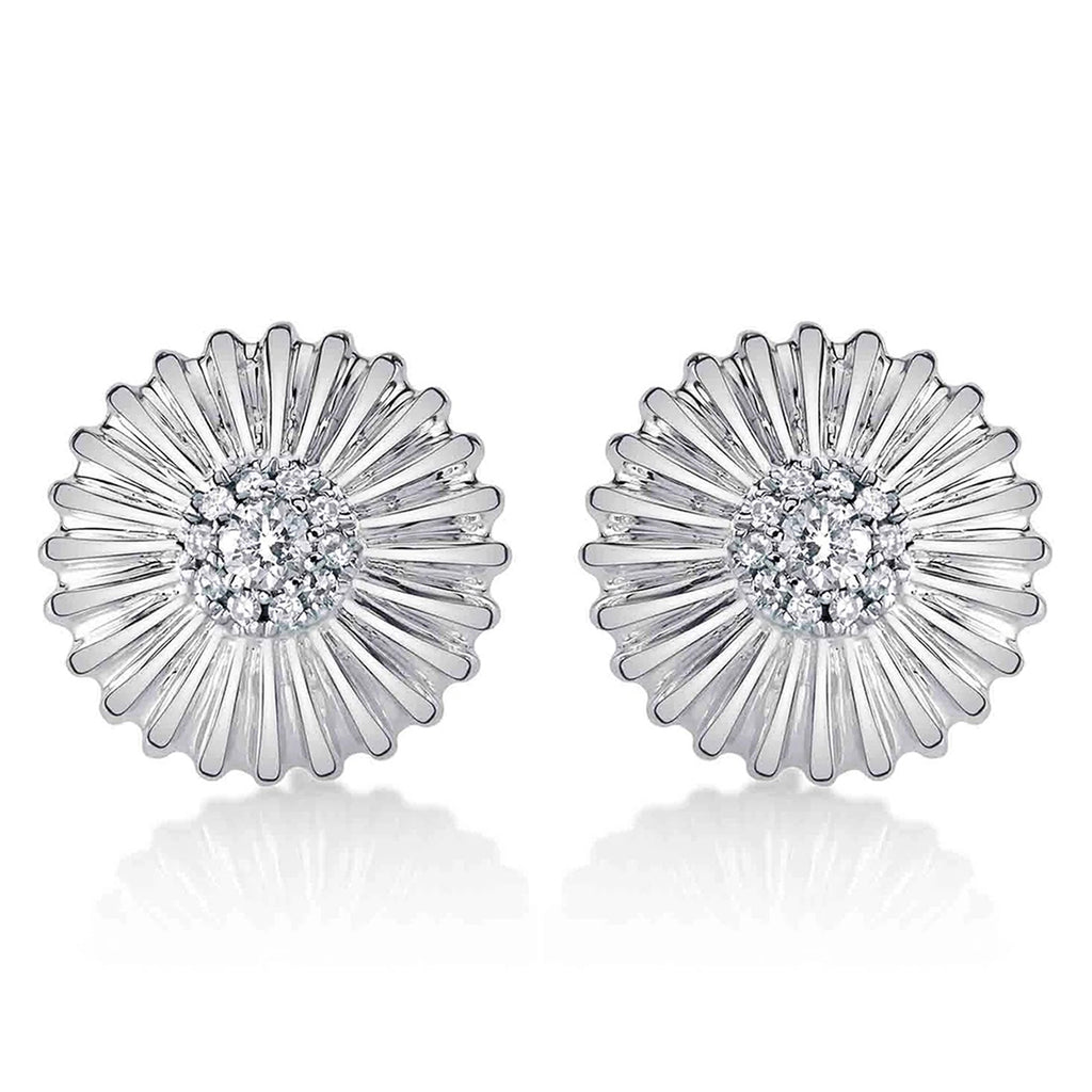 Diamond Daisy Flower Stud Earrings 14K White Gold (0.14ct)
