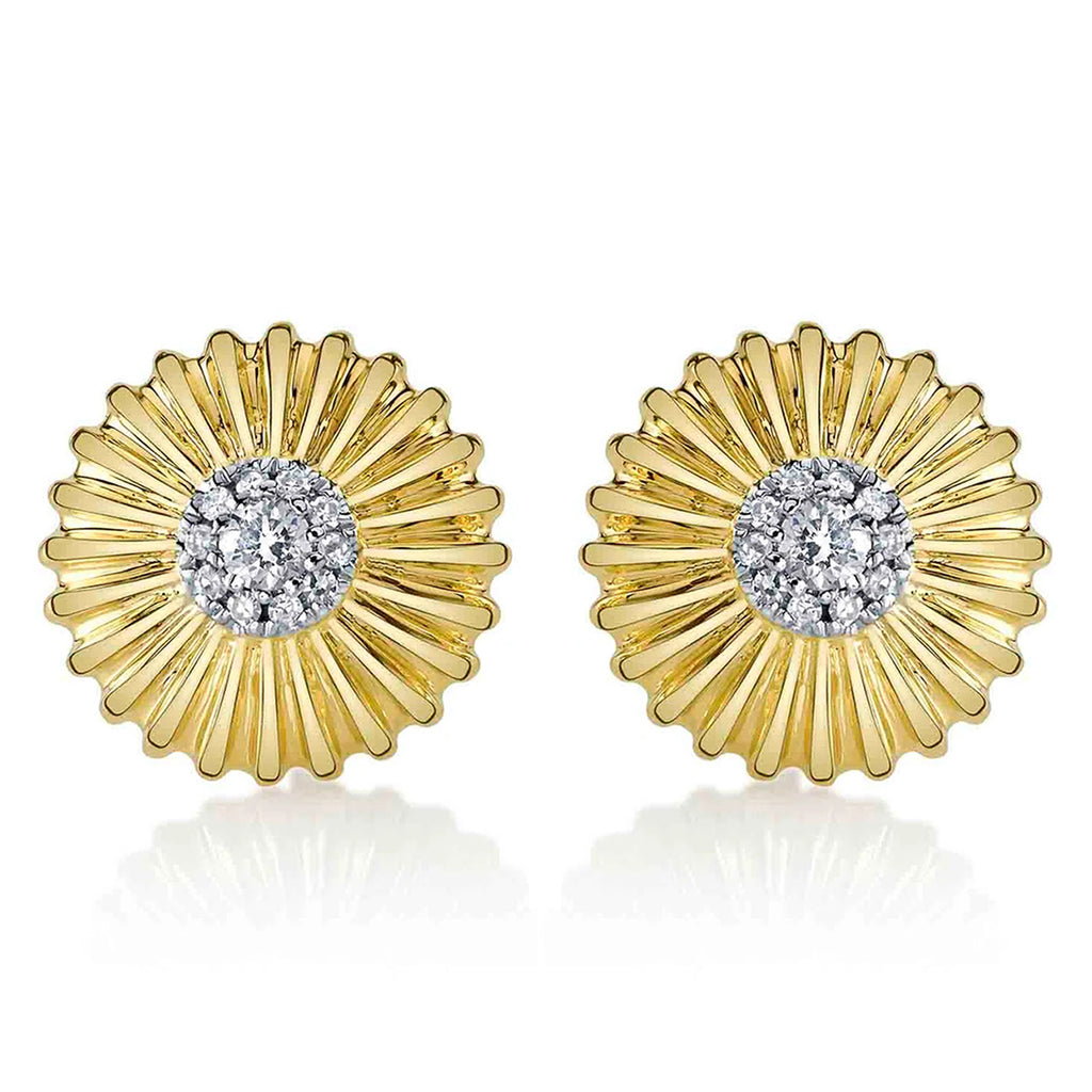 Diamond Daisy Flower Stud Earrings 14K Yellow Gold (0.14ct)