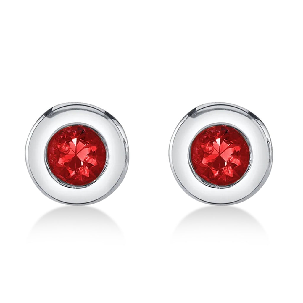 Round Ruby Bezel Stud Earrings 14K White Gold (0.10ct)