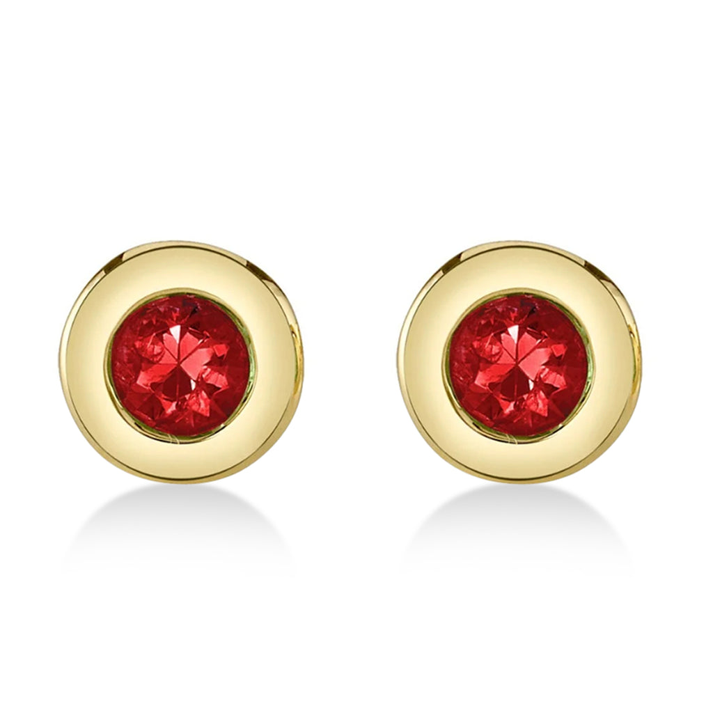 Round Ruby Bezel Stud Earrings 14K Yellow Gold (0.10ct)