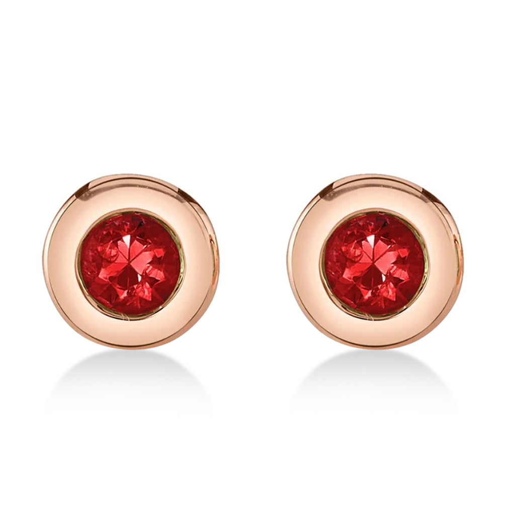 Round Ruby Bezel Stud Earrings 14K Rose Gold (0.10ct)