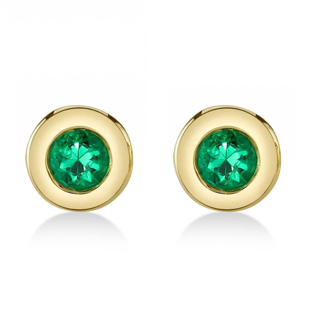 Round Emerald Bezel Stud Earrings 14K Yellow Gold (0.08ct)