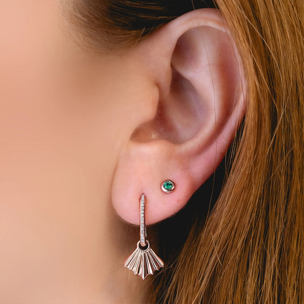 Round Emerald Bezel Stud Earrings 14K Rose Gold (0.08ct)