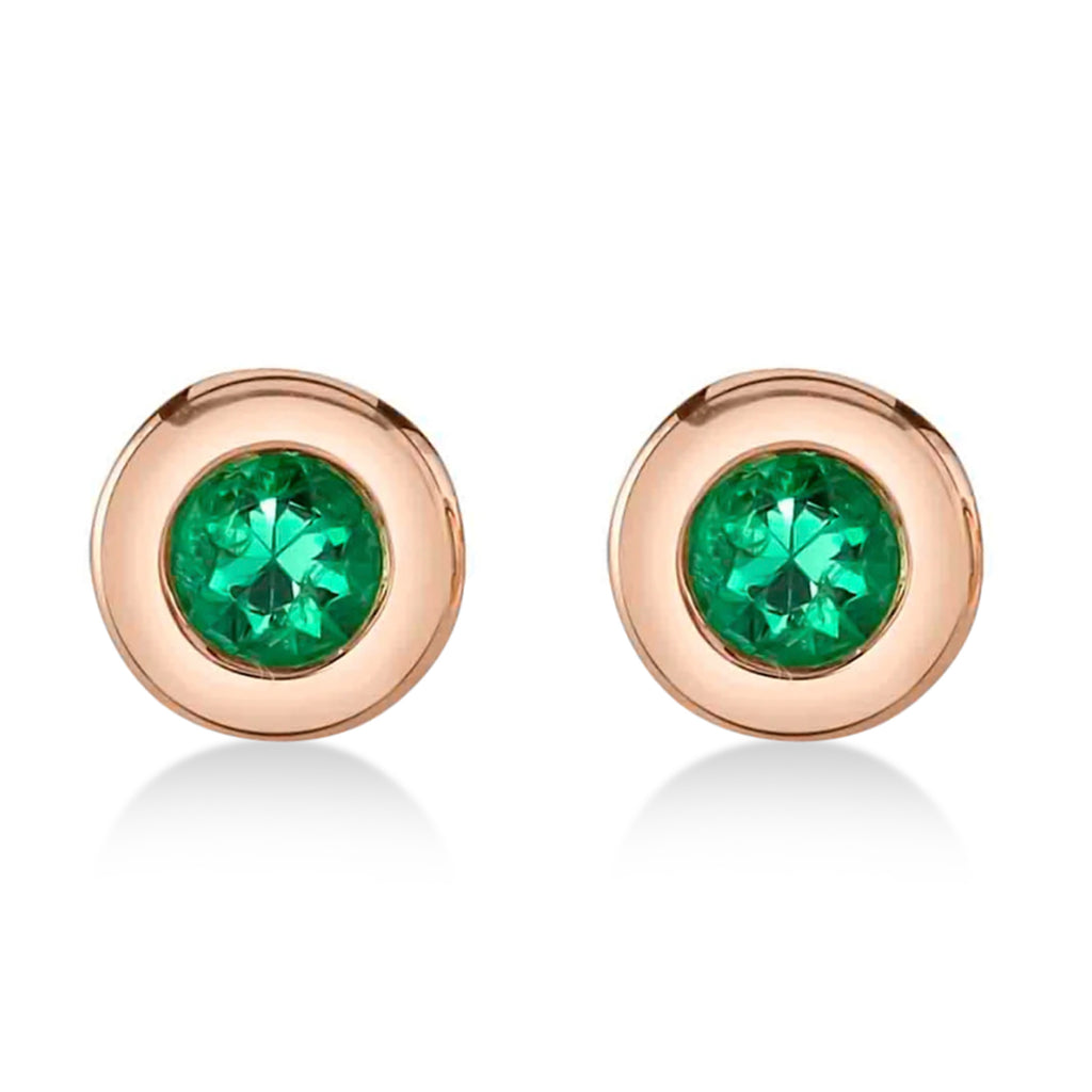 Round Emerald Bezel Stud Earrings 14K Rose Gold (0.08ct)