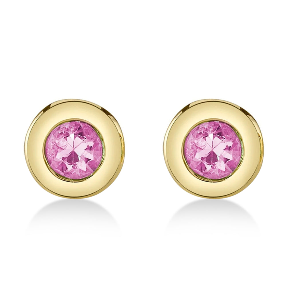 Round Pink Sapphire Bezel Stud Earrings 14K Yellow Gold (0.14ct)