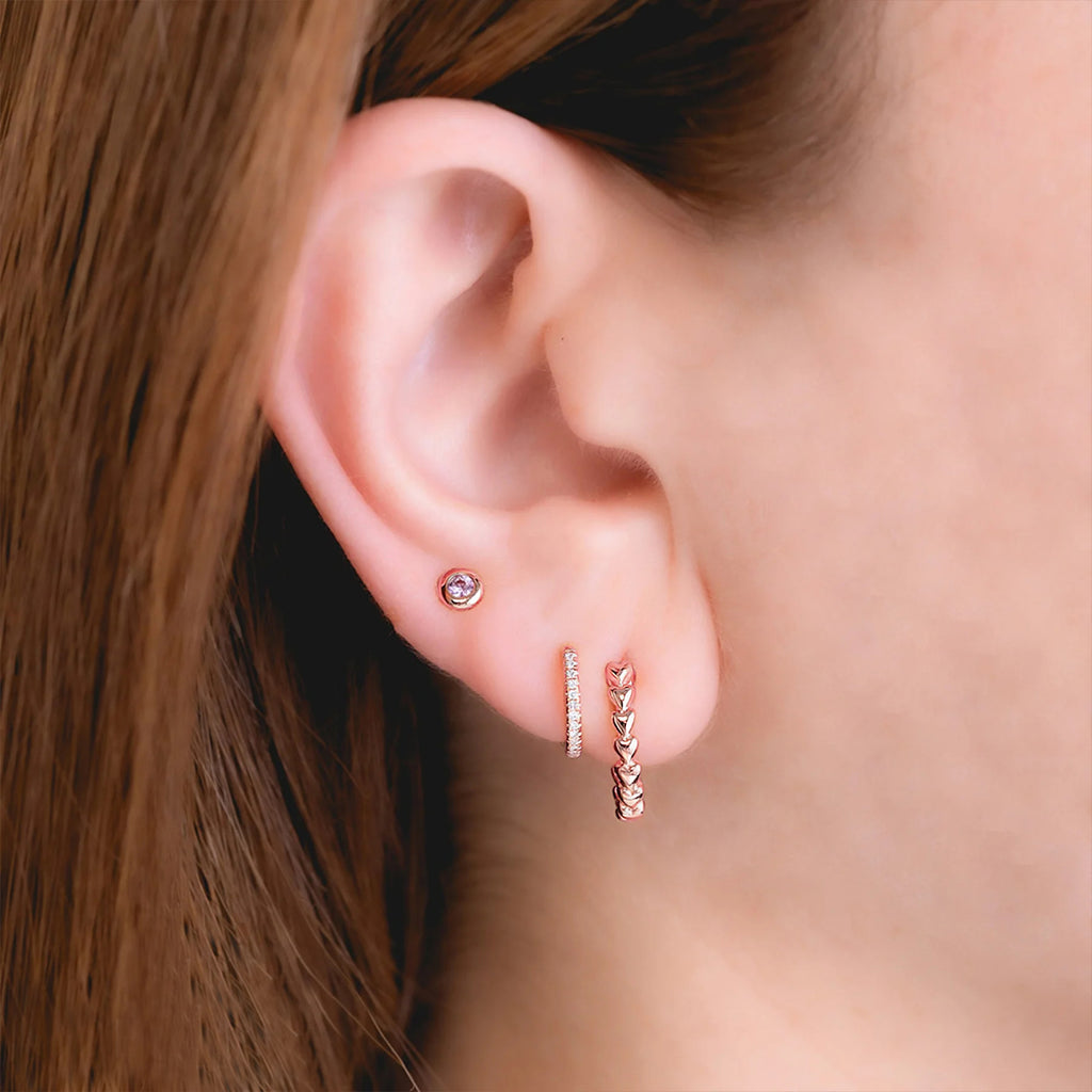 Round Pink Sapphire Bezel Stud Earrings 14K Rose Gold (0.14ct)