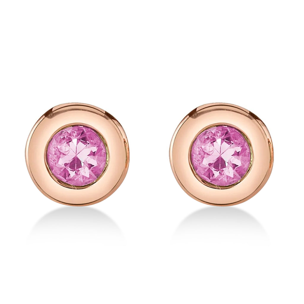 Round Pink Sapphire Bezel Stud Earrings 14K Rose Gold (0.14ct)
