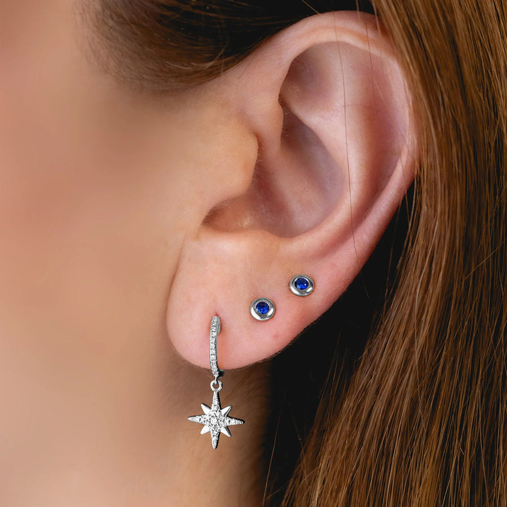 Round Blue Sapphire Bezel Stud Earrings 14K White Gold (0.14ct)