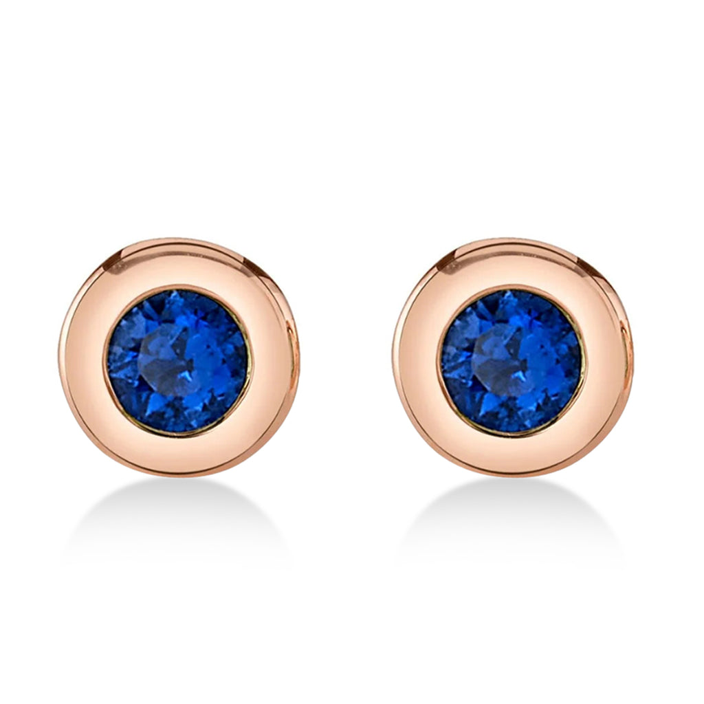 Round Blue Sapphire Bezel Stud Earrings 14K Rose Gold (0.14ct)