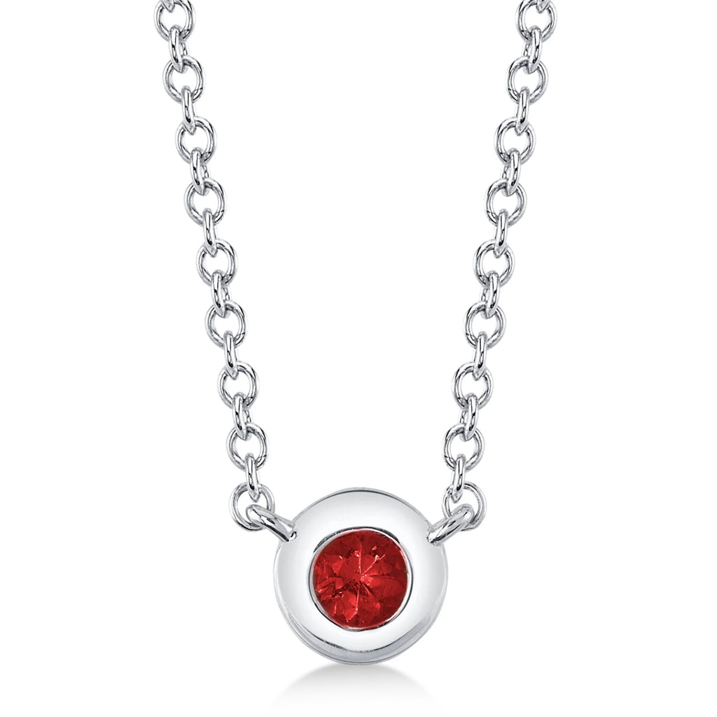 Round Ruby Bezel Pendant Necklace 14K White Gold (0.05ct)