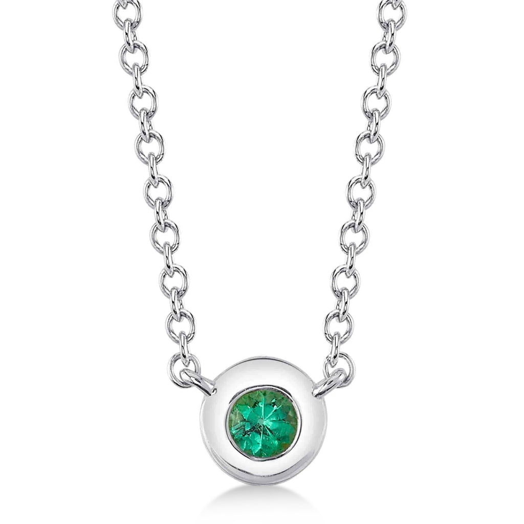 Round Emerald Bezel Pendant Necklace 14K White Gold (0.04ct)