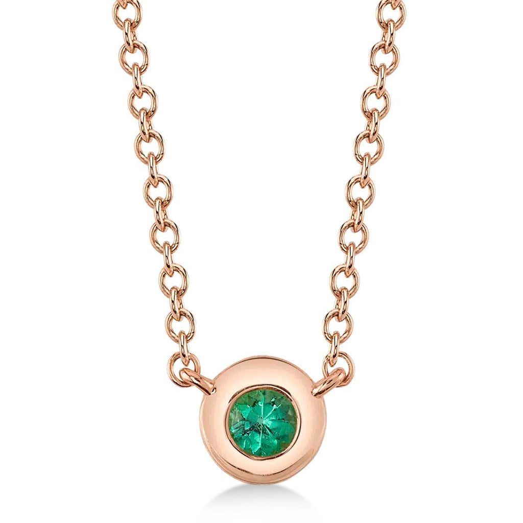 Round Emerald Bezel Pendant Necklace 14K Rose Gold (0.04ct)