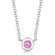Round Pink Sapphire Bezel Pendant Necklace 14K White Gold (0.07ct)