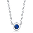 Round Blue Sapphire Bezel Pendant Necklace 14K White Gold (0.07ct)