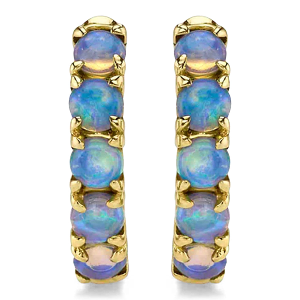 Round Opal Huggie Earrings 14K Yellow Gold (0.25ct)