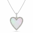 Heart Mother of Pearl & Round Diamond Pendant Necklace 14K White Gold (2.62ct)
