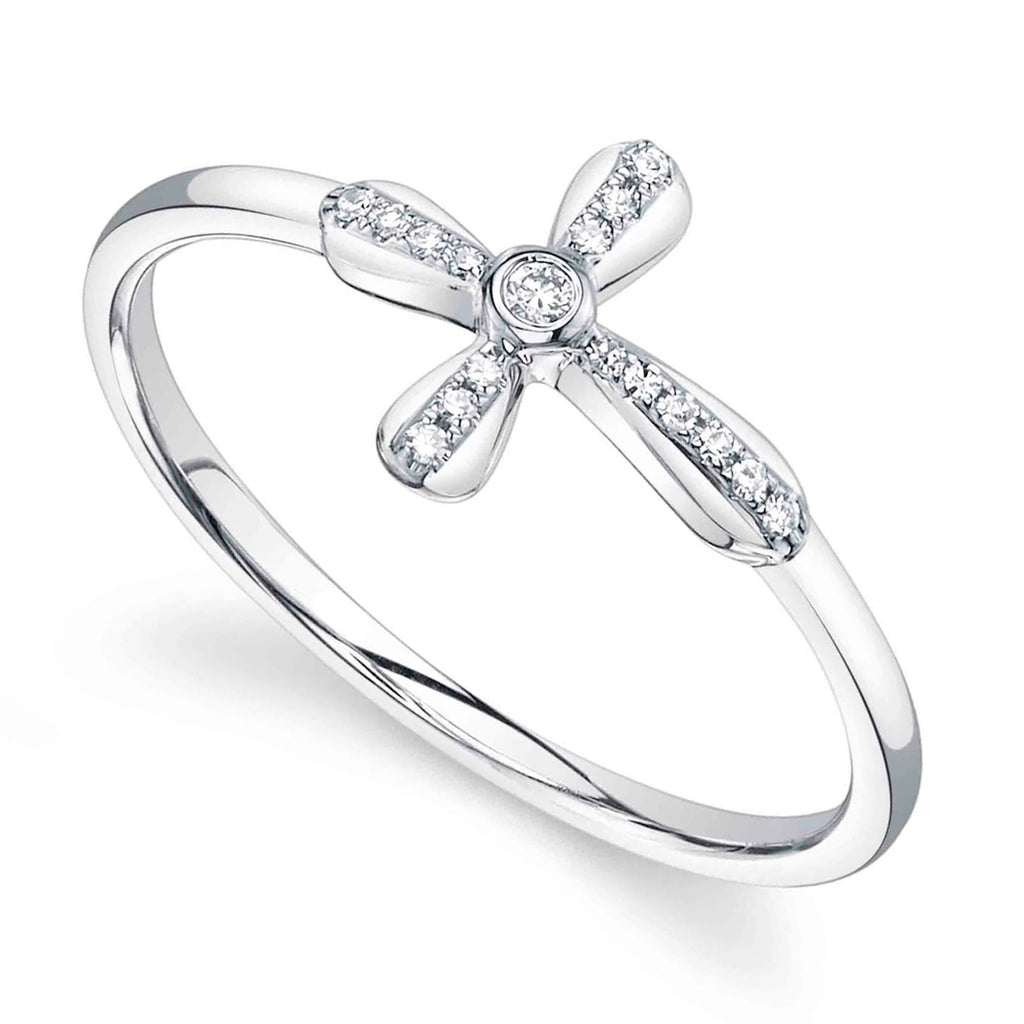 Diamond Sideway Cross Ring 14K White Gold (0.06ct)