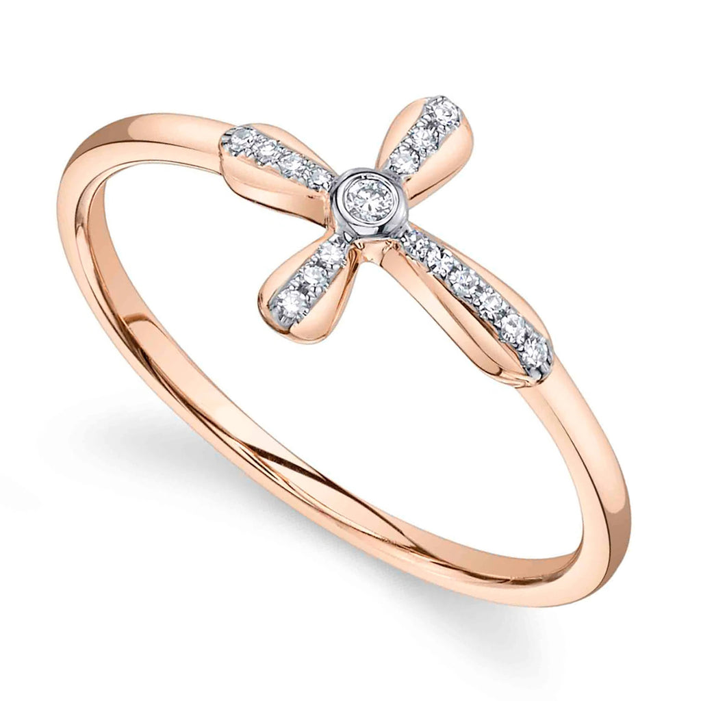 Diamond Sideway Cross Ring 14K Rose Gold (0.06ct)