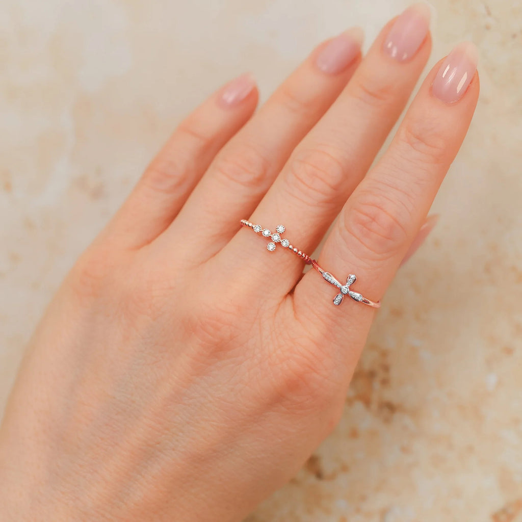 Diamond Sideway Cross Ring 14K Rose Gold (0.06ct)