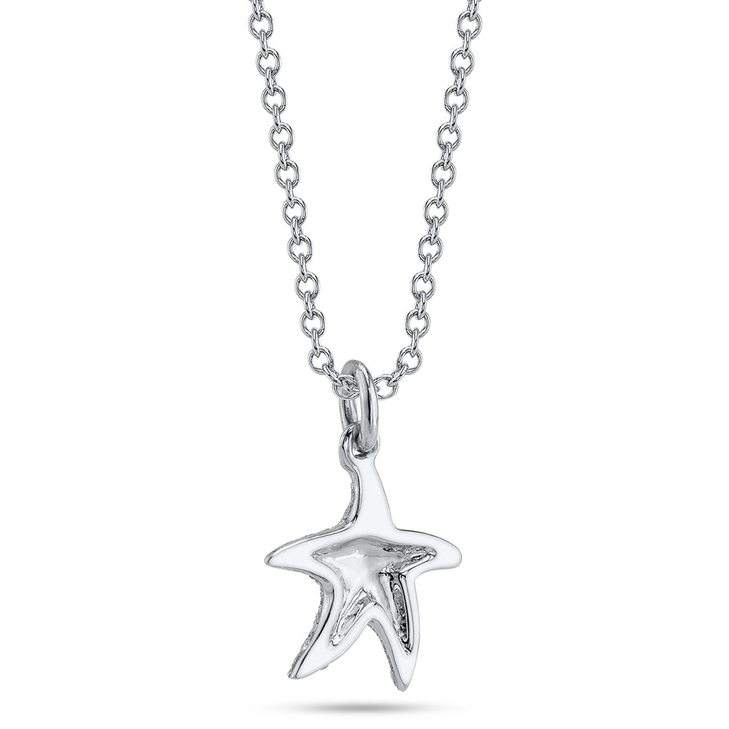 Round Diamond Starfish Pendant Necklace 14K White Gold (0.15ct)