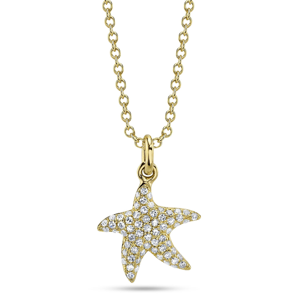 Round Diamond Starfish Pendant Necklace 14K Yellow Gold (0.15ct)