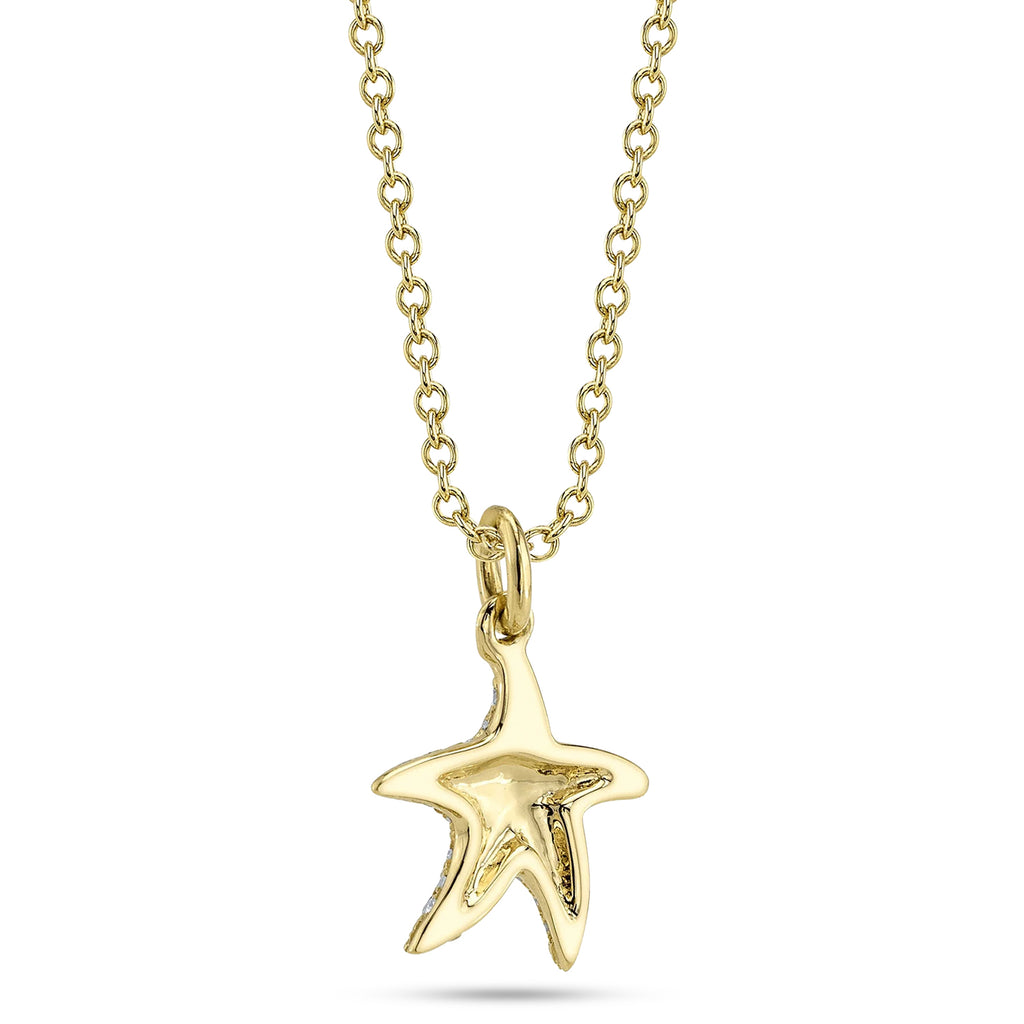 Round Diamond Starfish Pendant Necklace 14K Yellow Gold (0.15ct)