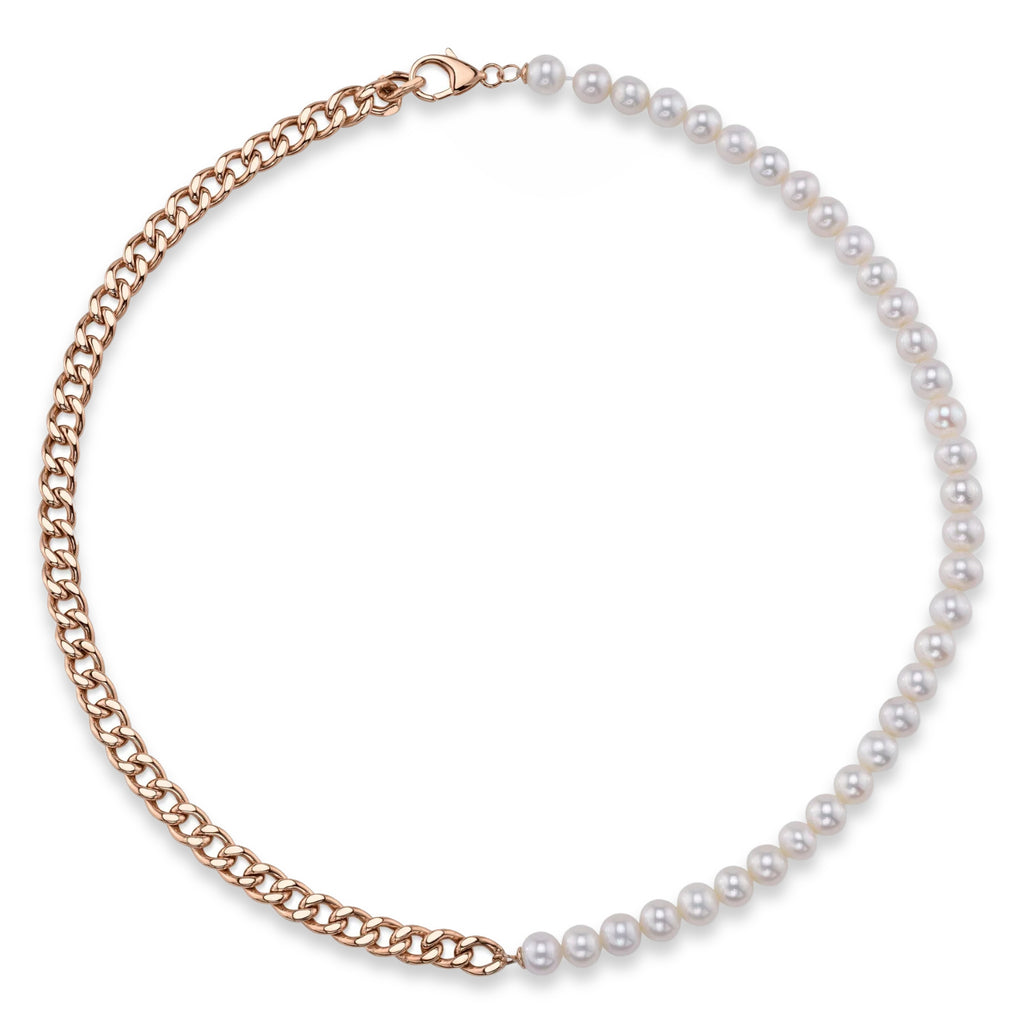 Cultured Pearl Link Collar Necklace 14K Rose Gold
