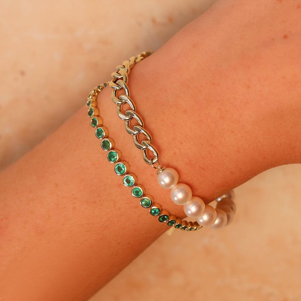 Cultured Pearl Link Bracelet 14K Yellow Gold