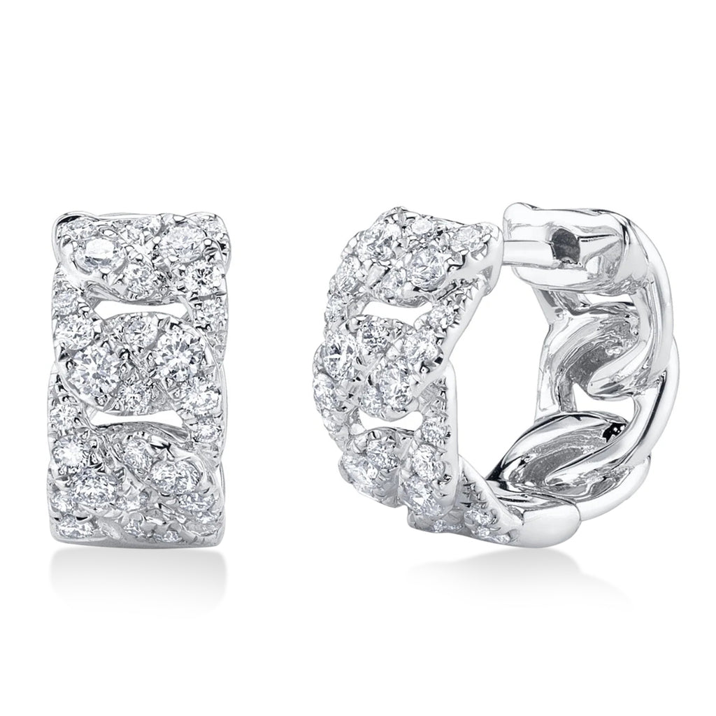 Diamond Link Huggie Earrings 14K White Gold (0.48ct)