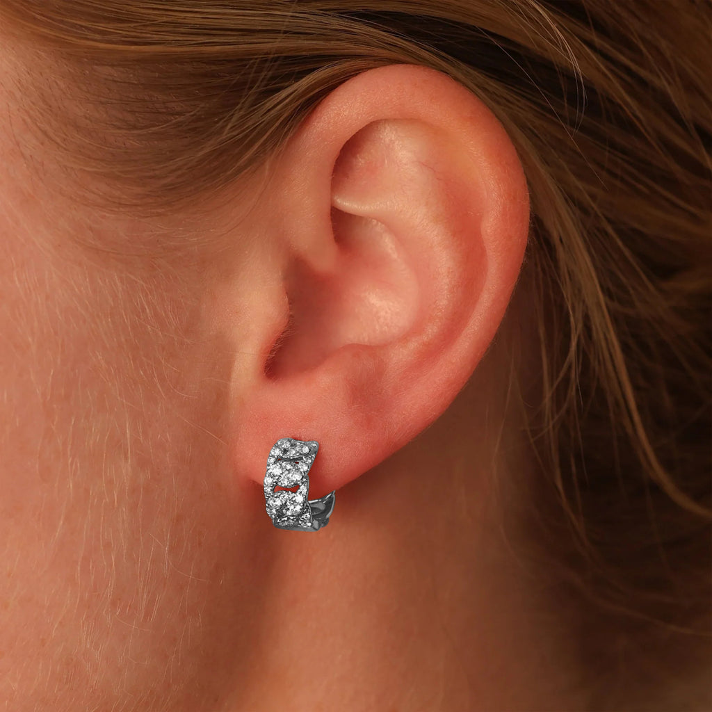 Diamond Link Huggie Earrings 14K White Gold (0.48ct)