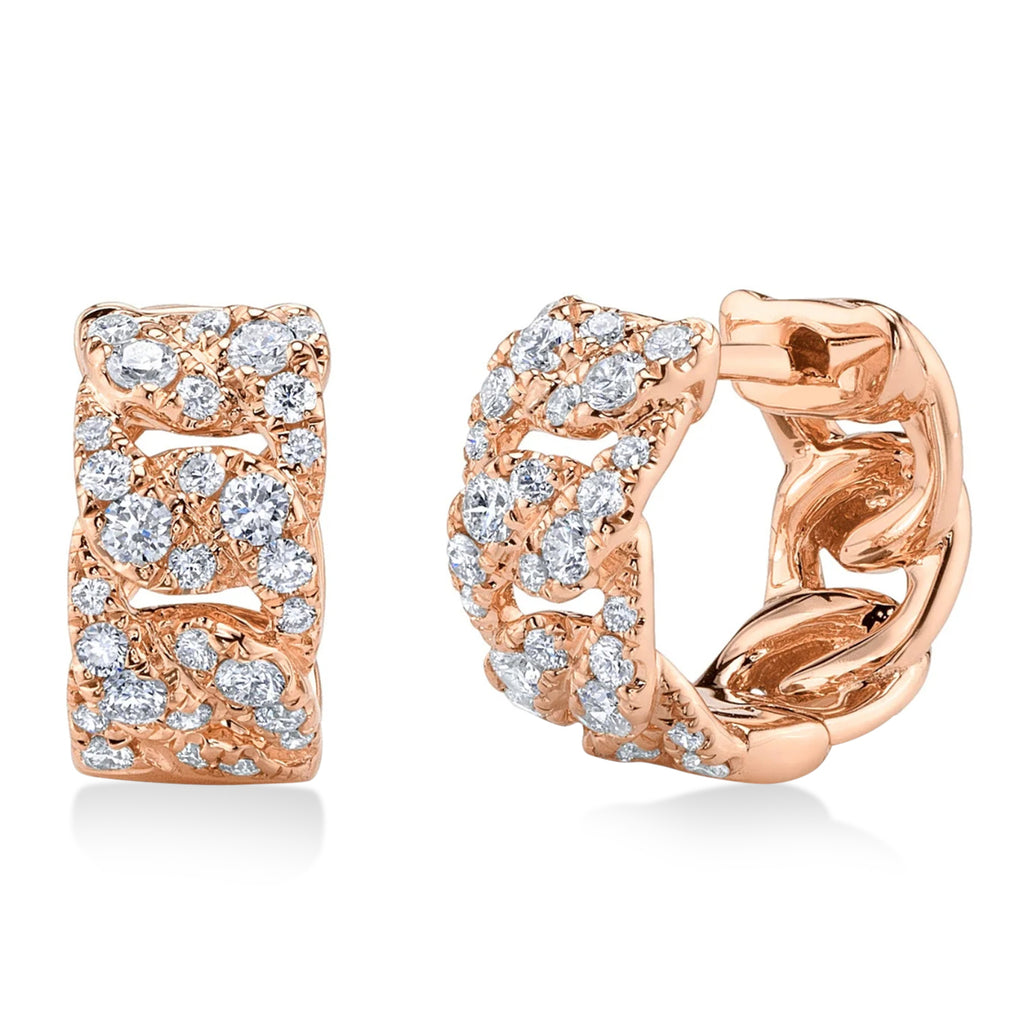 Diamond Link Huggie Earrings 14K Rose Gold (0.48ct)