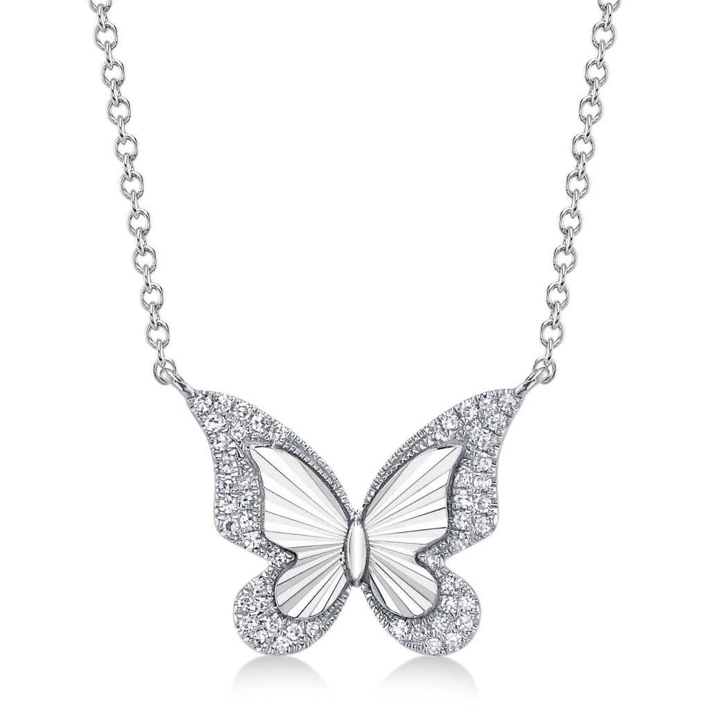 Diamond Butterfly Pendant Necklace 14K White Gold (0.10ct)