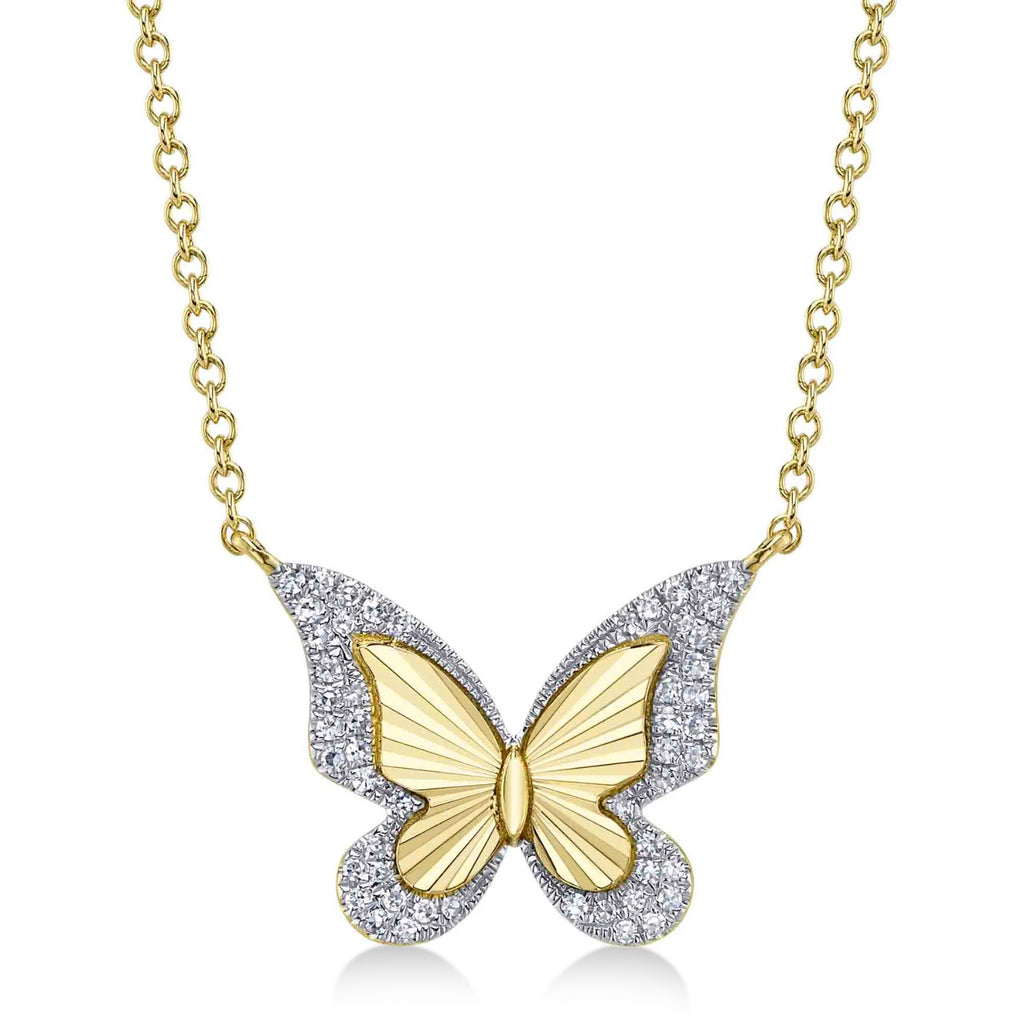 Diamond Butterfly Pendant Necklace 14K Yellow Gold (0.10ct)