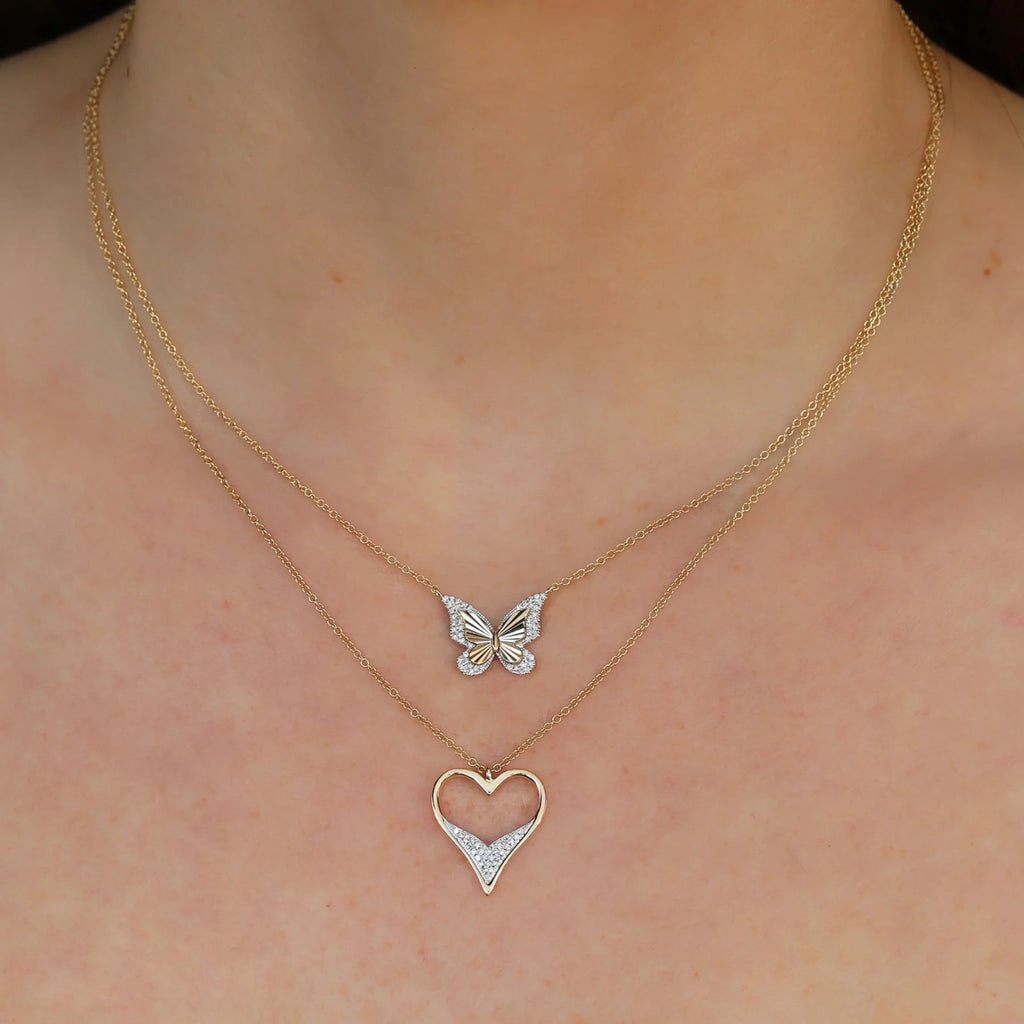 Diamond Butterfly Pendant Necklace 14K Yellow Gold (0.10ct)