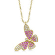 Pink Sapphire & Diamond Butterfly Pendant Necklace 14K Yellow Gold (0.55ct)
