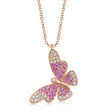 Pink Sapphire & Diamond Butterfly Pendant Necklace 14K Rose Gold (0.55ct)