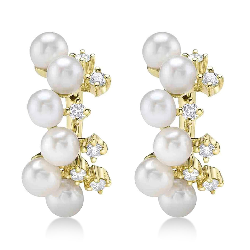 Cultured Pearl & Diamond Huggie Earrings 14K Yellow Gold (0.17ct)