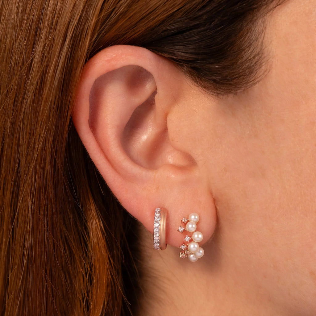 Cultured Pearl & Diamond Huggie Earrings 14K Rose Gold (0.17ct)