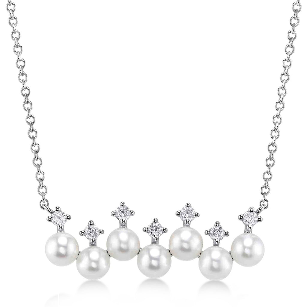 Cultured Pearl & Diamond Pendant Necklace 14K White Gold (0.16ct)