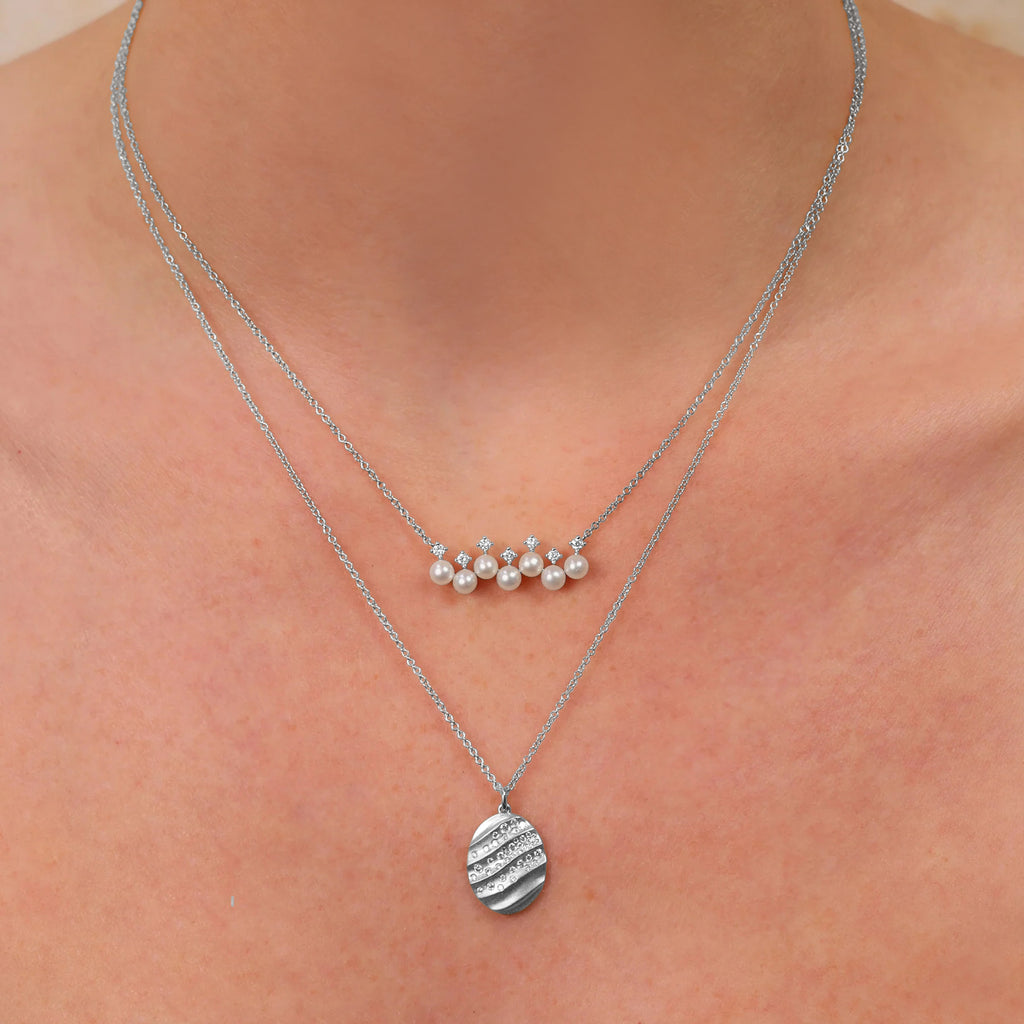 Cultured Pearl & Diamond Pendant Necklace 14K White Gold (0.16ct)