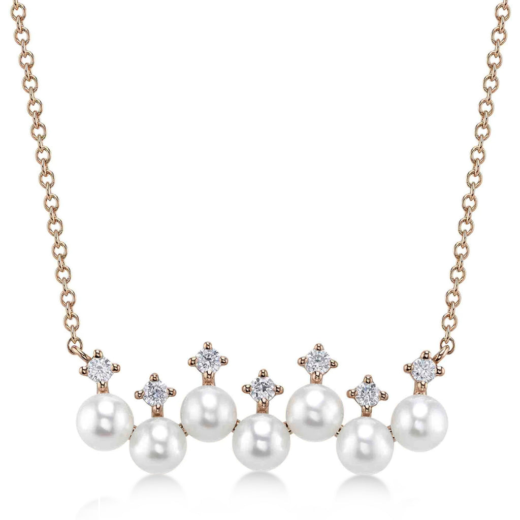 Cultured Pearl & Diamond Pendant Necklace 14K Rose Gold (0.16ct)