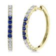 Lab Blue Sapphire & Diamond Hoop Earrings 14K Yellow Gold (1.52ct)