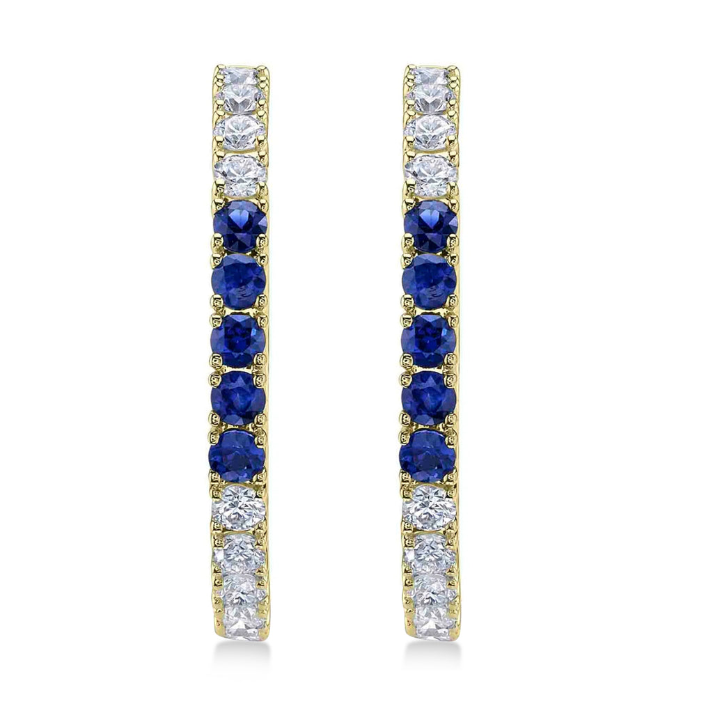 Lab Blue Sapphire & Diamond Hoop Earrings 14K Yellow Gold (1.52ct)